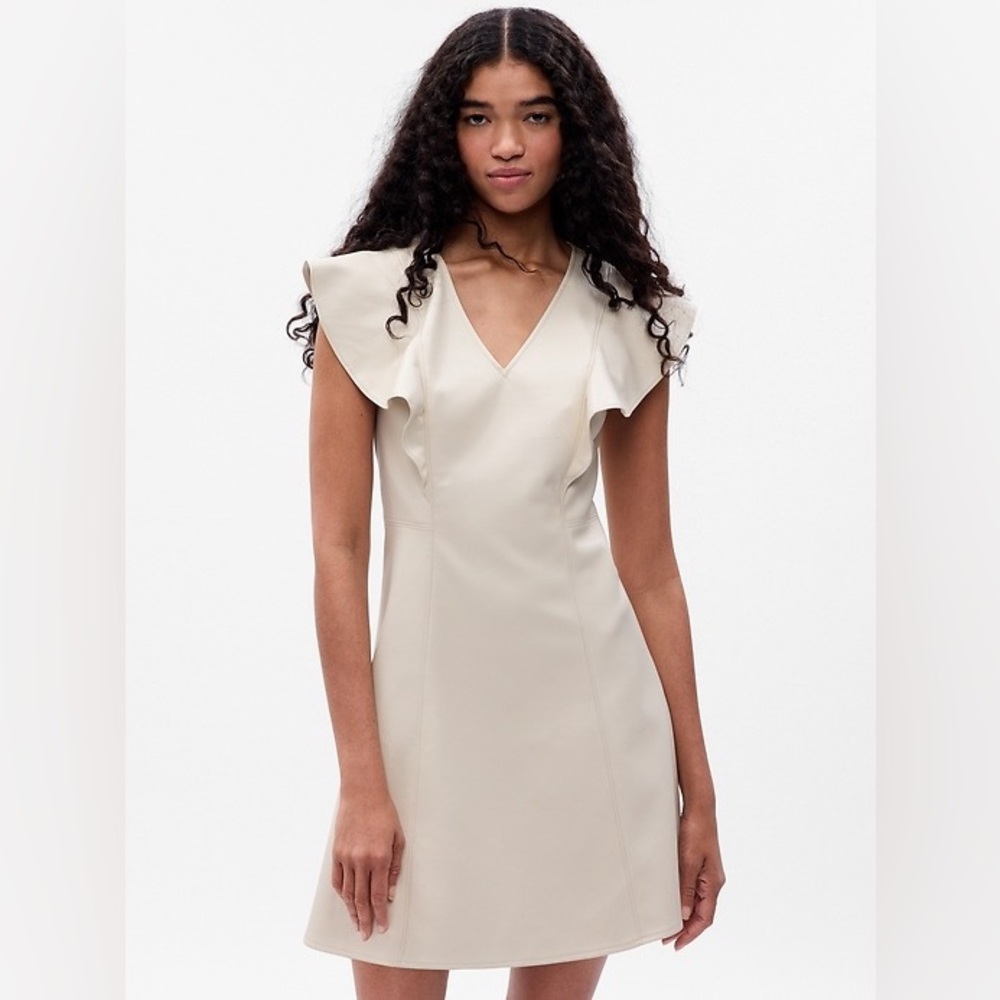 NWT Gap Vegan Leather Flutter Dress Mini | Chino Beige | Size 18